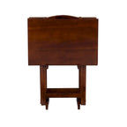 Ensemble de 5 tables pliantes avec plateau - 4 tables + support, capacité de 9 kg, placage acacia, pieds en bois d'hévéa, hauteur 66,7 cm, brun noisette, poignée de transport