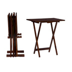 Ensemble de 5 tables pliantes avec plateau - 4 tables + support, capacité de 9 kg, placage acacia, pieds en bois d'hévéa, hauteur 66,7 cm, brun noisette, poignée de transport