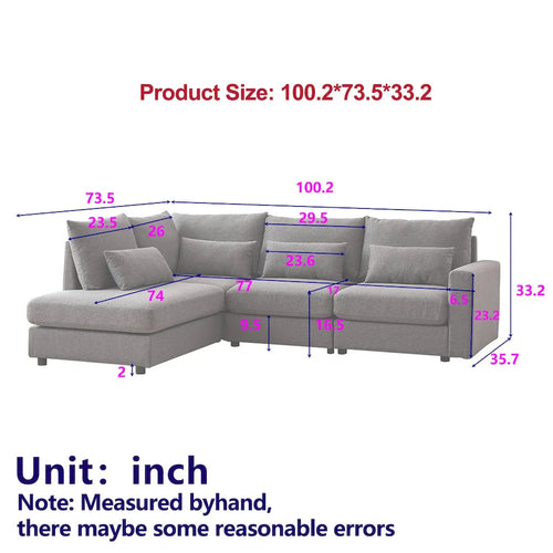 Canapé d'angle en lin 100.2 avec pouf et coussins lombaires