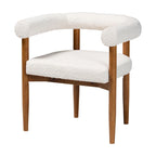 Chaise de salle à manger Boucle - Fauteuil Tuxedo, pieds en hévéa massif, rembourrage en mousse, crème/noyer, style Japandi, accoudoirs incurvés, 73,4 cm de largeur, minimaliste
