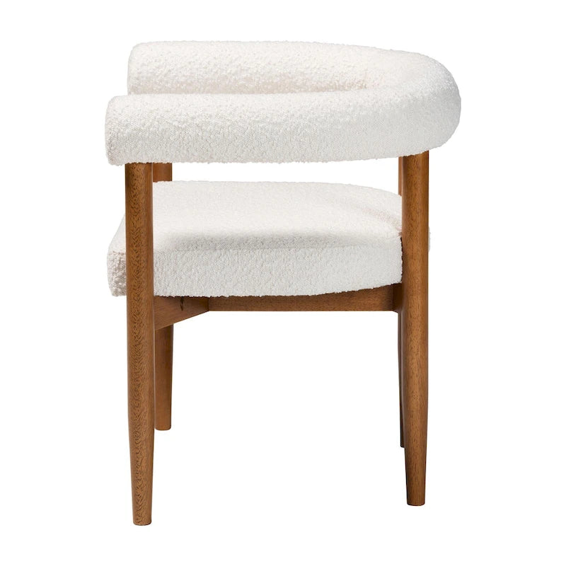 Chaise de salle à manger Boucle - Fauteuil Tuxedo, pieds en hévéa massif, rembourrage en mousse, crème/noyer, style Japandi, accoudoirs incurvés, 73,4 cm de largeur, minimaliste