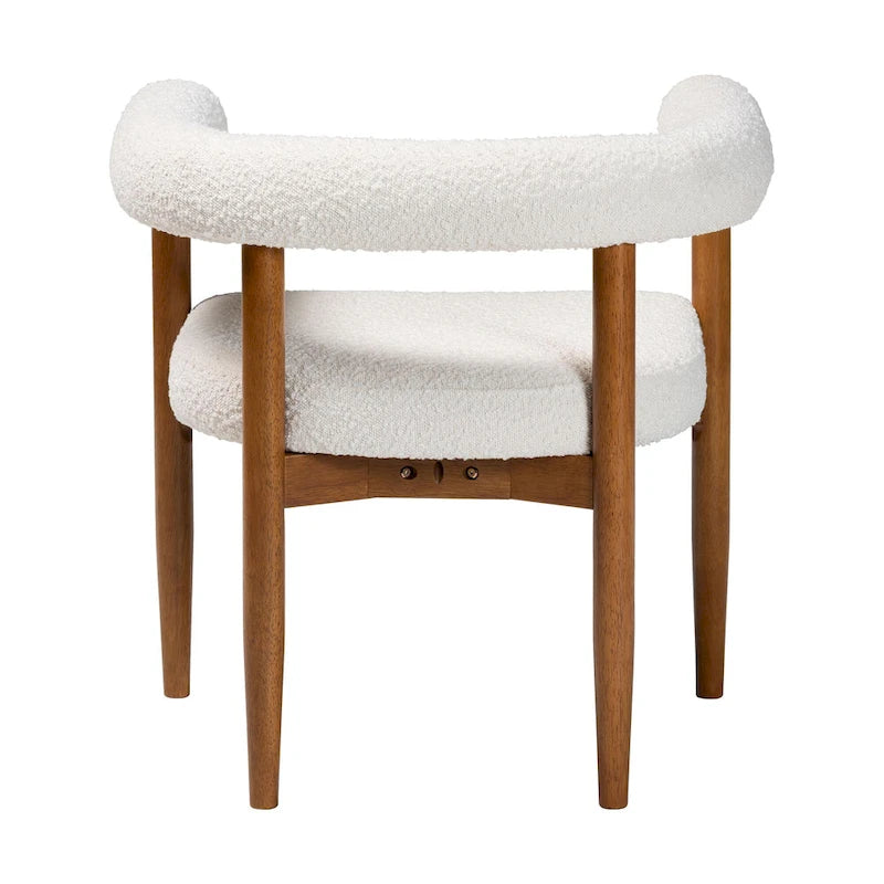 Chaise de salle à manger Boucle - Fauteuil Tuxedo, pieds en hévéa massif, rembourrage en mousse, crème/noyer, style Japandi, accoudoirs incurvés, 73,4 cm de largeur, minimaliste