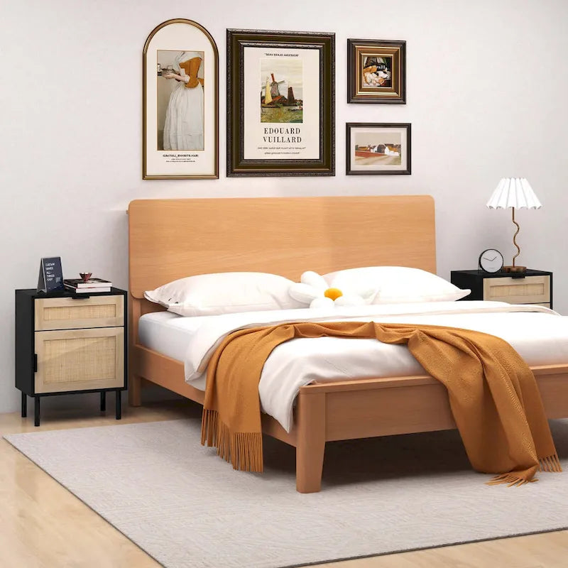 Costway Rattan Nightstand Set of 2 Mid Century Modern End Table with - See Details