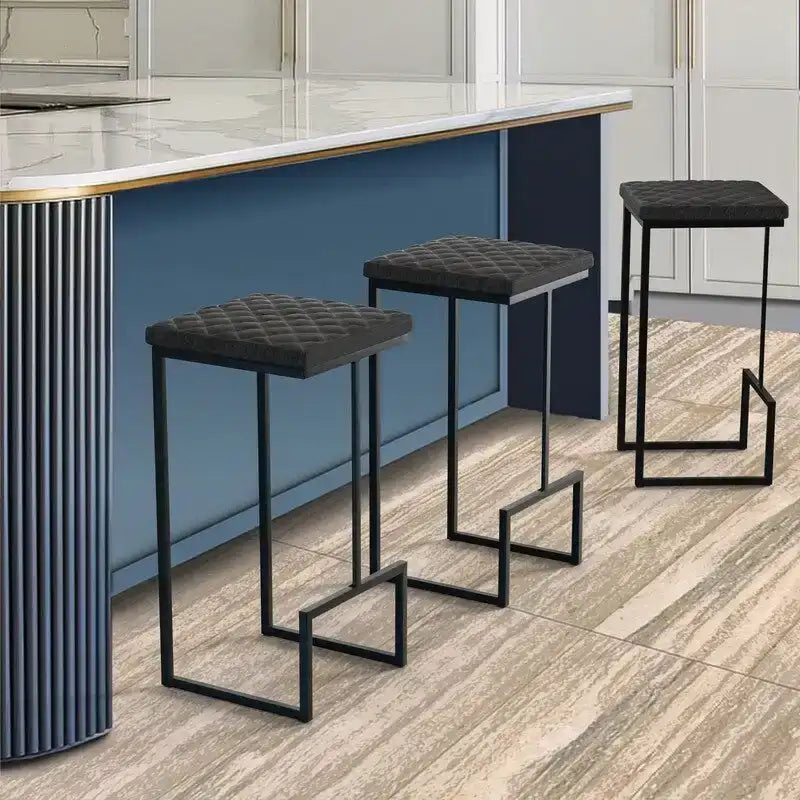 Quincy Modern Leather Quilted Counter Height Barstool with Upholstered Square Seats & Footrest for Home Bar & Kitchen Counters