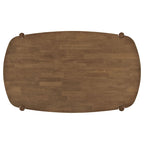 Table de salle à manger ovale en bois massif (160 cm), finition noyer brun, pieds fuselés, angles arrondis, style contemporain/transitionnel, bois exotique asiatique, hauteur 76 cm