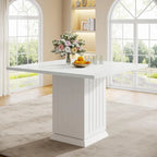 Table de salle à manger carrée - 4 couverts, bois blanc, design moderne, piètement carré, lignes épurées, 2 sets de table inclus, style contemporain, table de cuisine compacte