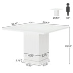 Table de salle à manger carrée - 4 couverts, bois blanc, design moderne, piètement carré, lignes épurées, 2 sets de table inclus, style contemporain, table de cuisine compacte