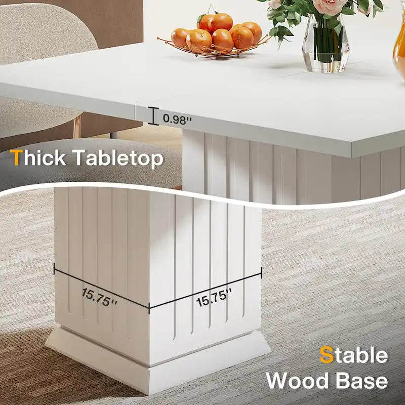 Table de salle à manger carrée - 4 couverts, bois blanc, design moderne, piètement carré, lignes épurées, 2 sets de table inclus, style contemporain, table de cuisine compacte