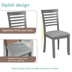 Ensemble de salle à manger 5 pièces : table de 115,5 cm, 4 chaises à dossier échelle, capacité de charge de 150 kg, MDF/placage de bouleau, coussins en lin, noyer/gris, montage facile