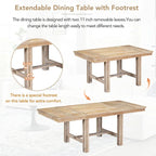 Ensemble de salle à manger 6 pièces : table extensible de 152 à 208 cm, 4 chaises, banc, bois d’acacia massif, capacité de charge des chaises : 136 kg, style campagnard, sièges rembourrés