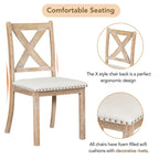 Ensemble de salle à manger 6 pièces : table extensible de 152 à 208 cm, 4 chaises, banc, bois d’acacia massif, capacité de charge des chaises : 136 kg, style campagnard, sièges rembourrés