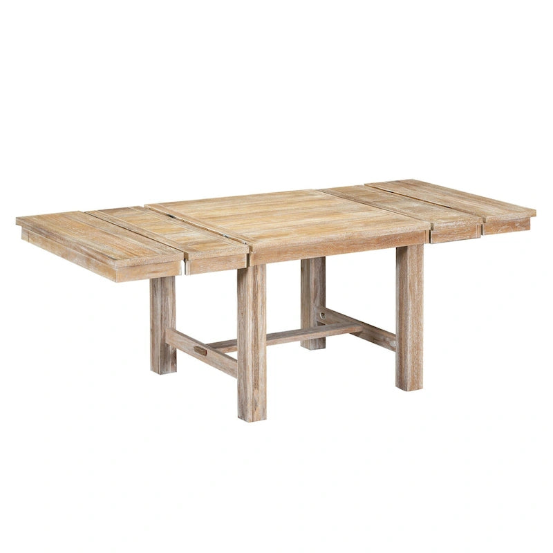 Ensemble de salle à manger 6 pièces : table extensible de 152 à 208 cm, 4 chaises, banc, bois d’acacia massif, capacité de charge des chaises : 136 kg, style campagnard, sièges rembourrés