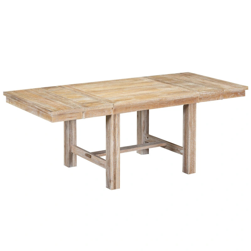 Ensemble de salle à manger 6 pièces : table extensible de 152 à 208 cm, 4 chaises, banc, bois d’acacia massif, capacité de charge des chaises : 136 kg, style campagnard, sièges rembourrés