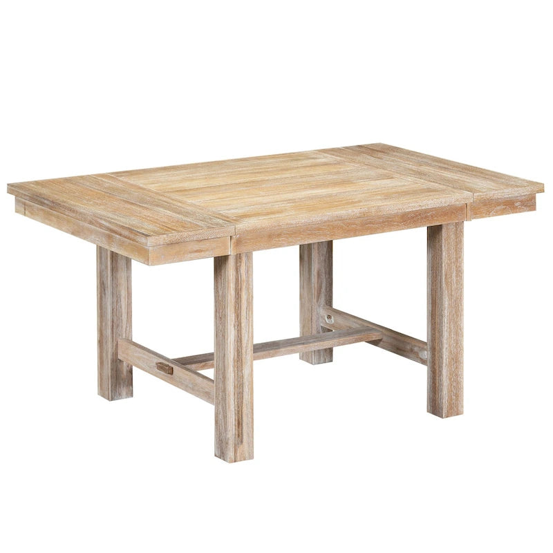 Ensemble de salle à manger 6 pièces : table extensible de 152 à 208 cm, 4 chaises, banc, bois d’acacia massif, capacité de charge des chaises : 136 kg, style campagnard, sièges rembourrés