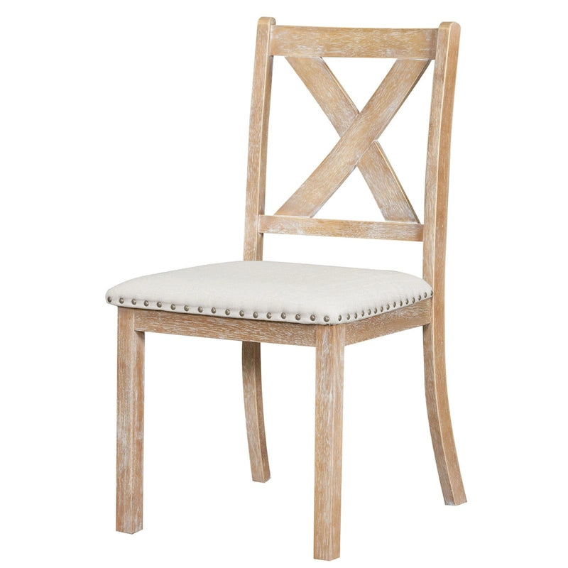Ensemble de salle à manger 6 pièces : table extensible de 152 à 208 cm, 4 chaises, banc, bois d’acacia massif, capacité de charge des chaises : 136 kg, style campagnard, sièges rembourrés