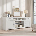 Meuble TV 70" - Convient aux téléviseurs 80", capacité de charge de 180 kg, 4 placards, portes abattantes, style campagnard, centre multimédia, montage en 1h30 à 2h