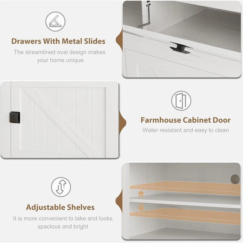 Meuble TV 70" - Convient aux téléviseurs 80", capacité de charge de 180 kg, 4 placards, portes abattantes, style campagnard, centre multimédia, montage en 1h30 à 2h