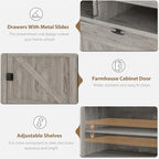 Meuble TV 70" - Convient aux téléviseurs 80", capacité de charge de 180 kg, 4 placards, portes abattantes, style campagnard, centre multimédia, montage en 1h30 à 2h