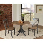 42 Solid Wood Dual Drop Leaf Table With 2 X-Back Chairs - 3 Piece Set