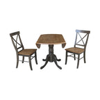 Ensemble de salle à manger 3 pièces 42 po : table à double abattant, 2 chaises à dossier en X, bois d’hévéa massif, plateau en bois de boucher, capacité de charge des chaises : 113 kg (250 lb), plusieurs finitions