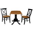 Ensemble de salle à manger 3 pièces 42 po : table à double abattant, 2 chaises à dossier en X, bois d’hévéa massif, plateau en bois de boucher, capacité de charge des chaises : 113 kg (250 lb), plusieurs finitions