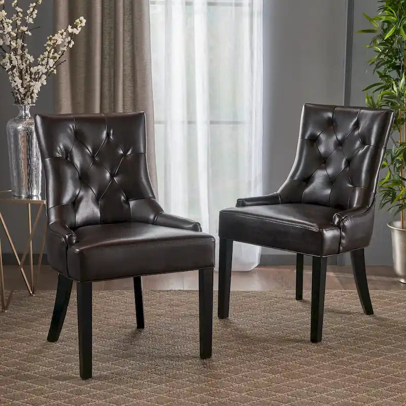 Ensemble de 2 chaises de salle à manger capitonnées - Coutures en losange, accoudoirs inclinés, pieds en hévéa, revêtement en tissu, 55 cm (L) x 91 cm (H), style contemporain, plusieurs coloris