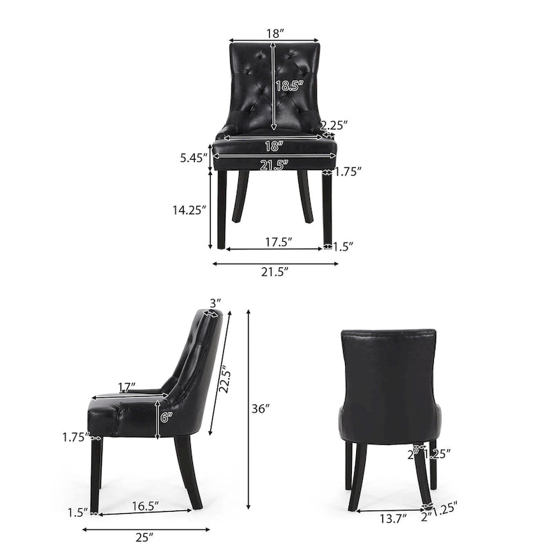Ensemble de 2 chaises de salle à manger capitonnées - Coutures en losange, accoudoirs inclinés, pieds en hévéa, revêtement en tissu, 55 cm (L) x 91 cm (H), style contemporain, plusieurs coloris