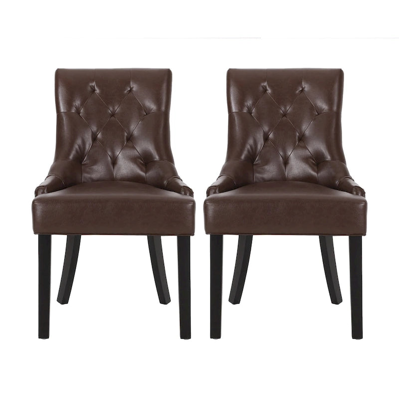 Ensemble de 2 chaises de salle à manger capitonnées - Coutures en losange, accoudoirs inclinés, pieds en hévéa, revêtement en tissu, 55 cm (L) x 91 cm (H), style contemporain, plusieurs coloris