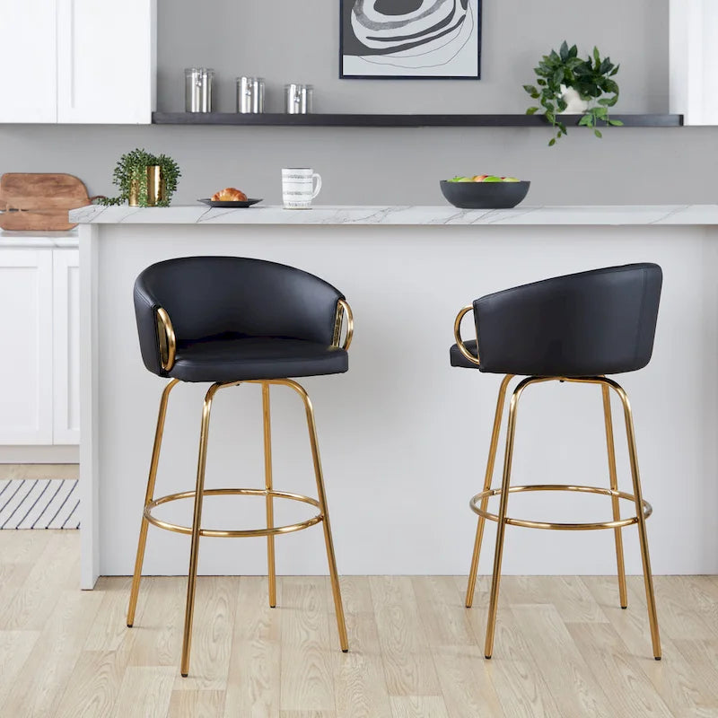 Lumisource Claire 30 Fixed-Height Bar Stool Gold Metal - Set of 2 - 19.5Lx21Wx38.25H