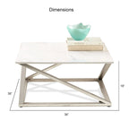 Ensemble de 3 tables basses - Plateau en imitation marbre, piètement en fer, finition champagne satiné - 1 table basse + 2 tables d'appoint, style asymétrique moderne