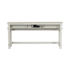 Ensemble bar console 4 pièces - Table de 198 cm, 3 tabourets pivotants, 2 prises électriques + USB, plateau en peuplier/chêne, finition blanc vieilli, style ferme moderne