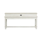 Ensemble bar console 4 pièces - Table de 198 cm, 3 tabourets pivotants, 2 prises électriques + USB, plateau en peuplier/chêne, finition blanc vieilli, style ferme moderne