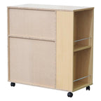 Îlot de cuisine en bois de hêtre avec chariot à roulettes, armoire de rangement, étagère coulissante, porte-épices, dessus poli, armoire fermée, roulettes, design élégant, rangement pour appareils électroménagers