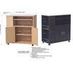 Îlot de cuisine en bois de hêtre avec chariot à roulettes, armoire de rangement, étagère coulissante, porte-épices, dessus poli, armoire fermée, roulettes, design élégant, rangement pour appareils électroménagers