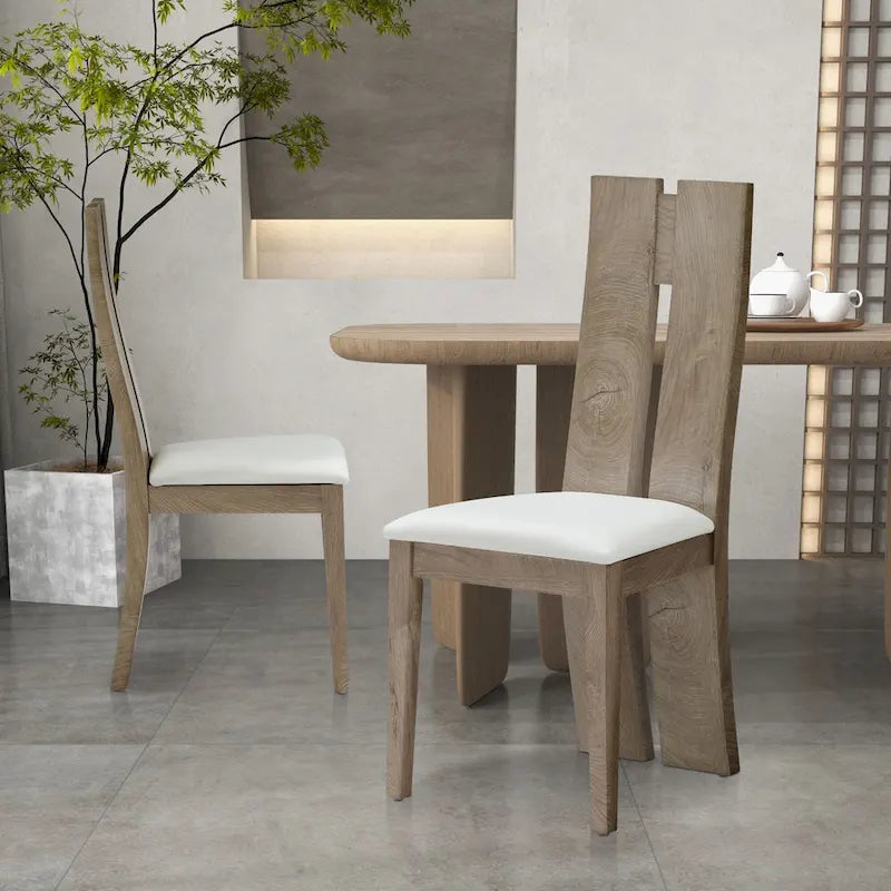 Ensemble de 2 chaises de salle à manger - Assise rembourrée en similicuir, dossier en bois, style traditionnel, finitions noyer/blanc, montage facile, style café/restaurant