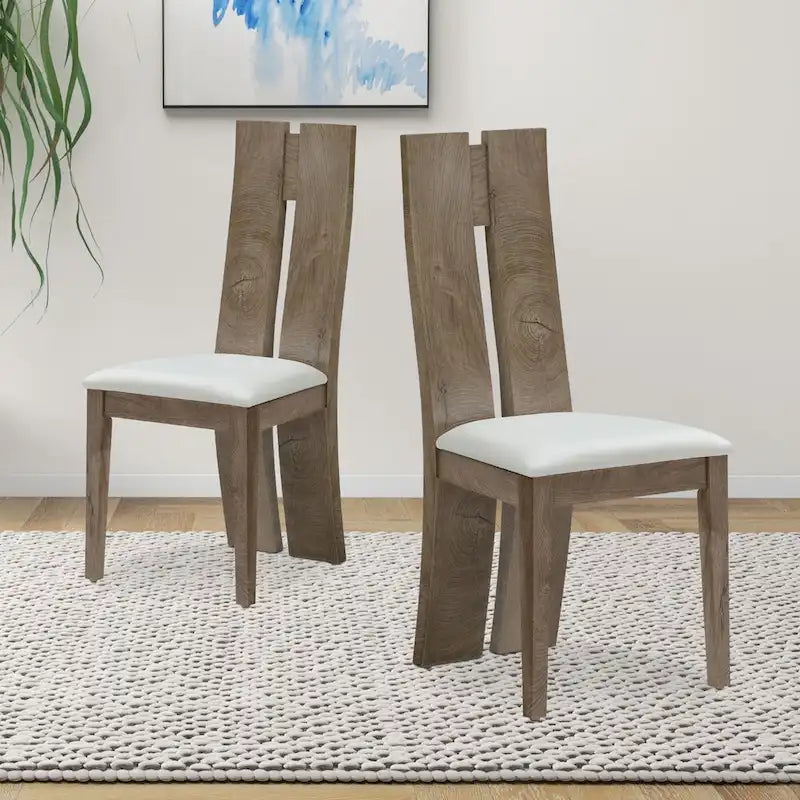 Ensemble de 2 chaises de salle à manger - Assise rembourrée en similicuir, dossier en bois, style traditionnel, finitions noyer/blanc, montage facile, style café/restaurant