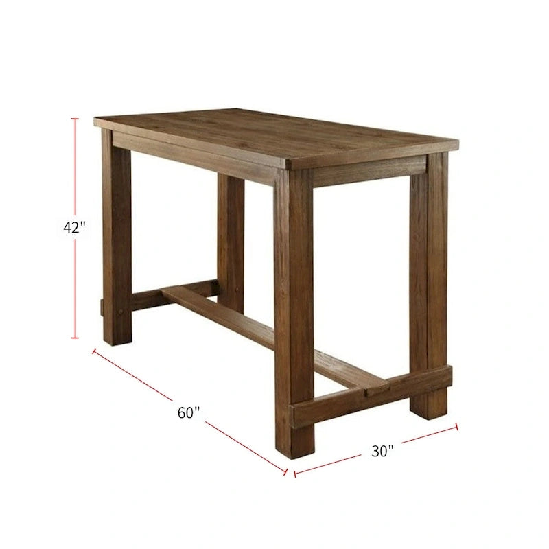 Table de bar rectangulaire rustique en bois - Finition noir antique, repose-pieds central, détails vieillis, construction robuste, hauteur pub