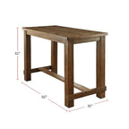 Table de bar rectangulaire rustique en bois - Finition noir antique, repose-pieds central, détails vieillis, construction robuste, hauteur pub