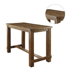 Table de bar rectangulaire rustique en bois - Finition noir antique, repose-pieds central, détails vieillis, construction robuste, hauteur pub