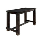 Table de bar rectangulaire rustique en bois - Finition noir antique, repose-pieds central, détails vieillis, construction robuste, hauteur pub