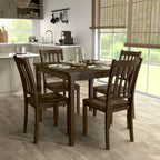 Ensemble de salle à manger 5 pièces - Table carrée de 91 cm, 4 chaises à dossier à lattes, bois massif, placage de bouleau, capacité de charge des chaises : 113 kg, expresso/gris/noyer