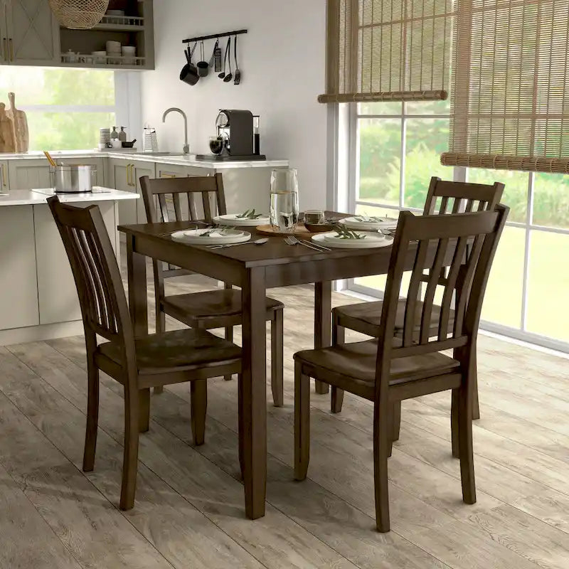 DH Basic Tranditional Solid Wood 5-Piece Dining Table Set by Denhour