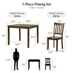 Ensemble de salle à manger 5 pièces - Table carrée de 91 cm, 4 chaises à dossier à lattes, bois massif, placage de bouleau, capacité de charge des chaises : 113 kg, expresso/gris/noyer