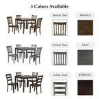 Ensemble de salle à manger 5 pièces - Table carrée de 91 cm, 4 chaises à dossier à lattes, bois massif, placage de bouleau, capacité de charge des chaises : 113 kg, expresso/gris/noyer