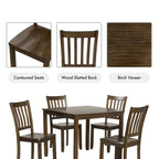 Ensemble de salle à manger 5 pièces - Table carrée de 91 cm, 4 chaises à dossier à lattes, bois massif, placage de bouleau, capacité de charge des chaises : 113 kg, expresso/gris/noyer