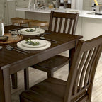 Ensemble de salle à manger 5 pièces - Table carrée de 91 cm, 4 chaises à dossier à lattes, bois massif, placage de bouleau, capacité de charge des chaises : 113 kg, expresso/gris/noyer