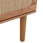 Commode à 3 tiroirs avec panneaux en rotin tressé et poignées en métal - Meuble de rangement pour chambre à coucher en placage texturé