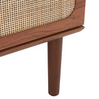 Commode à 3 tiroirs avec panneaux en rotin tressé et poignées en métal - Meuble de rangement pour chambre à coucher en placage texturé