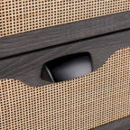 Commode à 3 tiroirs avec panneaux en rotin tressé et poignées en métal - Meuble de rangement pour chambre à coucher en placage texturé