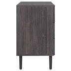 Commode à 3 tiroirs avec panneaux en rotin tressé et poignées en métal - Meuble de rangement pour chambre à coucher en placage texturé